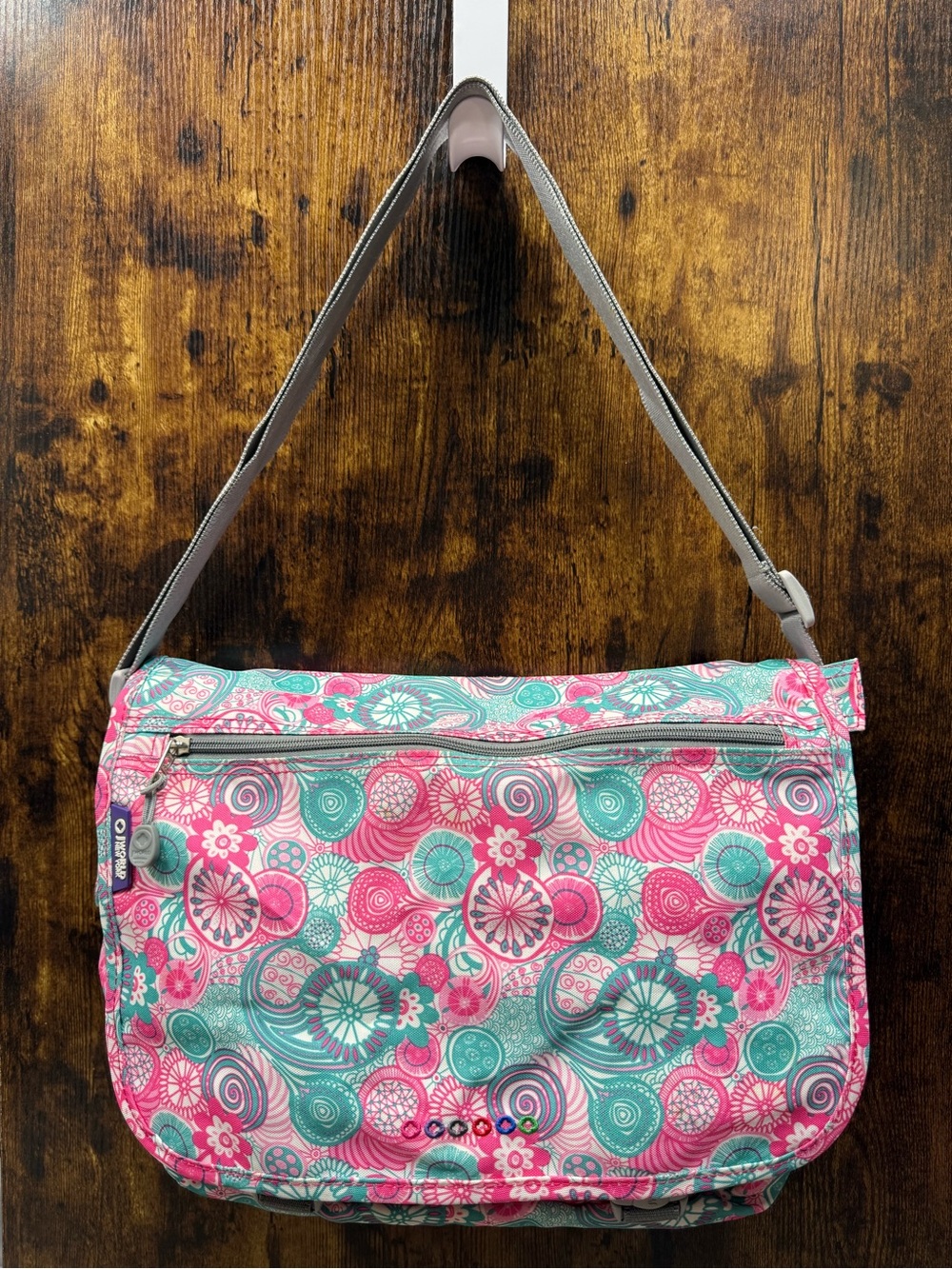 Floral Pink & Teal Messenger Bag with Adjustable Strap
